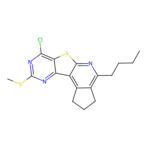4-butyl-7-chloro-9-(methylsulfanyl)-2,3-dihydro-1H-cyclopenta[4',5']pyrido[3',2':4,5]thieno[3,2-d]pyrimidine structure