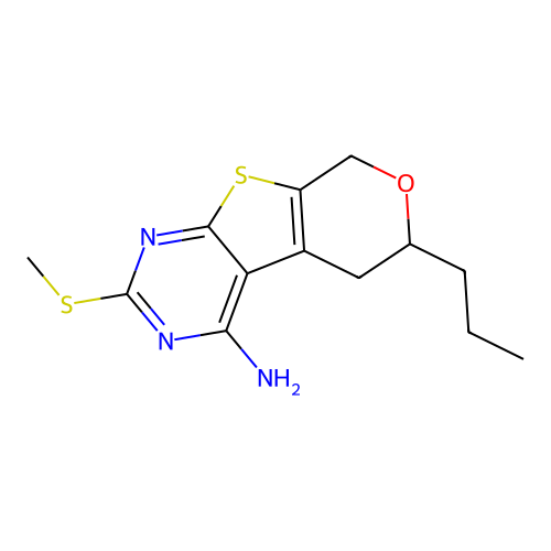 2-(methylthio)-6-propyl-6,8-dihydro-5H-pyrano[4',3':4,5]thieno[2,3-d]pyrimidin-4-amine structure