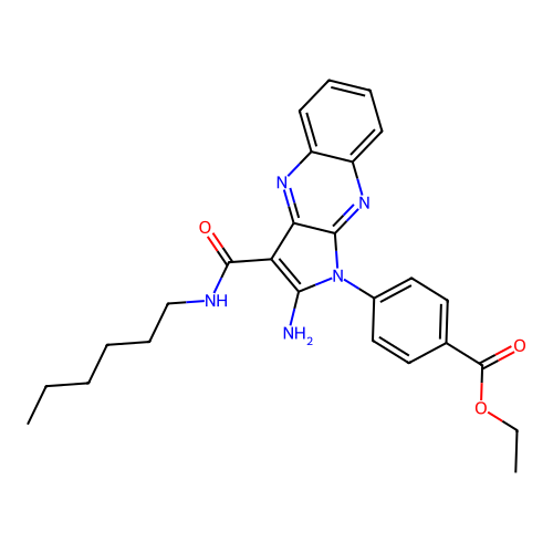 ethyl 4-(2-amino-3-(hexylcarbamoyl)-1H-pyrrolo[2,3-b]quinoxalin-1-yl)benzoate structure