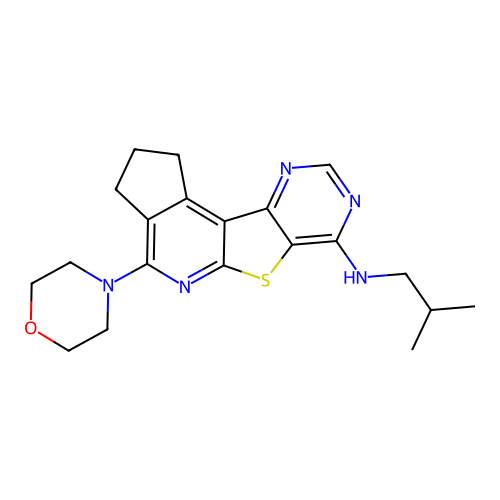 N-(2-methylpropyl)-4-(morpholin-4-yl)-2,3-dihydro-1H-cyclopenta[4',5']pyrido[3',2':4,5]thieno[3,2-d]pyrimidin-7-amine structure