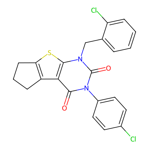 1-(2-chlorobenzyl)-3-(4-chlorophenyl)-6,7-dihydro-1H-cyclopenta[4,5]thieno[2,3-d]pyrimidine-2,4(3H,5H)-dione structure