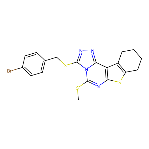 3-((4-bromobenzyl)thio)-5-(methylthio)-8,9,10,11-tetrahydrobenzo[4,5]thieno[3,2-e][1,2,4]triazolo[4,3-c]pyrimidine structure