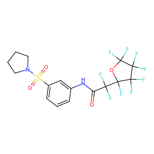 2,2-difluoro-2-(2,3,3,4,4,5,5-heptafluorooxolan-2-yl)-N-(3-pyrrolidin-1-ylsulfonylphenyl)acetamide structure
