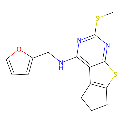 N-(furan-2-ylmethyl)-2-(methylsulfanyl)-6,7-dihydro-5H-cyclopenta[4,5]thieno[2,3-d]pyrimidin-4-amine structure