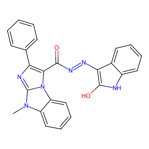 4-methyl-N'-(2-oxoindol-3-yl)-2-phenylimidazo[1,2-a]benzimidazole-1-carbohydrazide structure