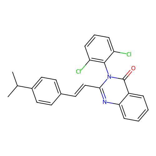 (E)-3-(2,6-dichlorophenyl)-2-(4-isopropylstyryl)quinazolin-4(3H)-one structure