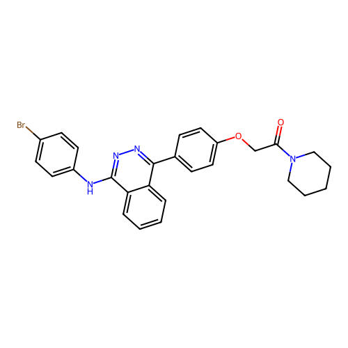 2-(4-(4-((4-bromophenyl)amino)phthalazin-1-yl)phenoxy)-1-(piperidin-1-yl)ethanone structure
