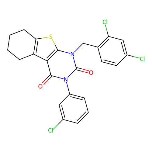 3-(3-chlorophenyl)-1-(2,4-dichlorobenzyl)-5,6,7,8-tetrahydrobenzo[4,5]thieno[2,3-d]pyrimidine-2,4(1H,3H)-dione structure