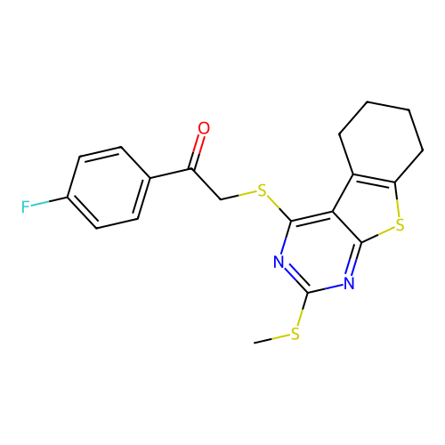 1-(4-fluorophenyl)-2-((2-(methylthio)-5,6,7,8-tetrahydrobenzo[4,5]thieno[2,3-d]pyrimidin-4-yl)thio)ethanone structure