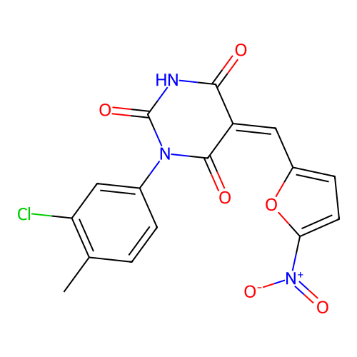 (5Z)-1-(3-chloro-4-methylphenyl)-5-[(5-nitrofuran-2-yl)methylidene]-1,3-diazinane-2,4,6-trione structure