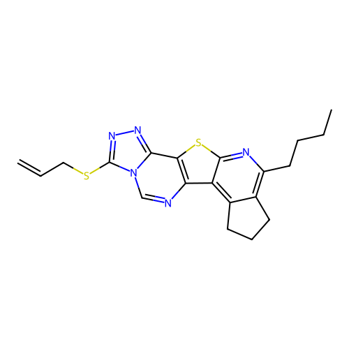 3-(allylthio)-10-butyl-8,9-dihydro-7H-cyclopenta[4',5']pyrido[3',2':4,5]thieno[2,3-e][1,2,4]triazolo[4,3-c]pyrimidine structure