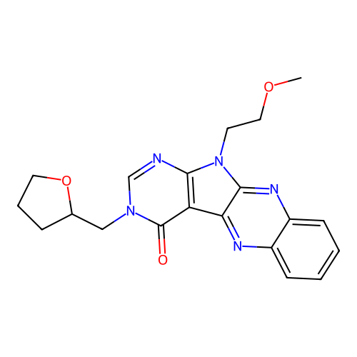 11-(2-methoxyethyl)-3-((tetrahydrofuran-2-yl)methyl)-3H-pyrimido[5',4':4,5]pyrrolo[2,3-b]quinoxalin-4(11H)-one structure
