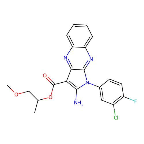 1-methoxypropan-2-yl 2-amino-1-(3-chloro-4-fluorophenyl)-1H-pyrrolo[2,3-b]quinoxaline-3-carboxylate structure