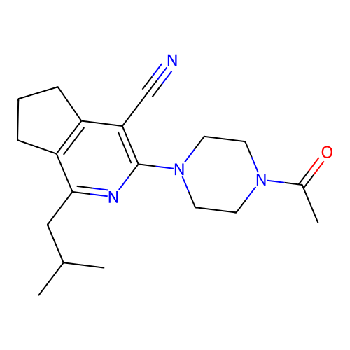 3-(4-acetylpiperazin-1-yl)-1-(2-methylpropyl)-6,7-dihydro-5H-cyclopenta[c]pyridine-4-carbonitrile structure