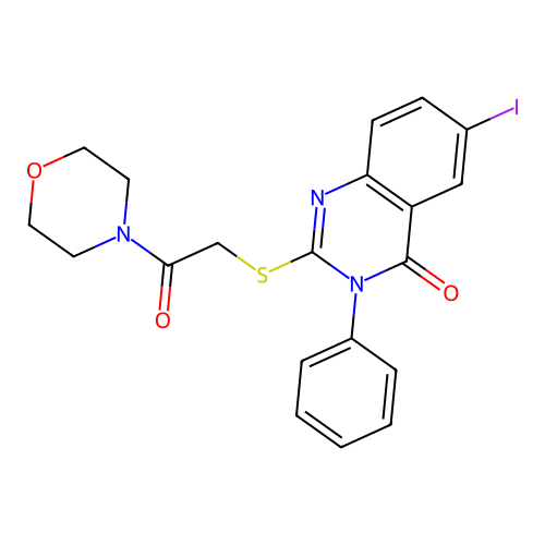 6-Iodo-2-(2-morpholin-4-yl-2-oxoethyl)sulfanyl-3-phenylquinazolin-4-one structure