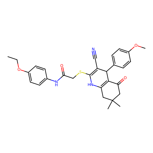 2-((3-cyano-4-(4-methoxyphenyl)-7,7-dimethyl-5-oxo-1,4,5,6,7,8-hexahydroquinolin-2-yl)thio)-N-(4-ethoxyphenyl)acetamide structure