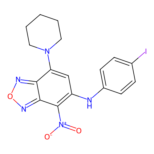 N-(4-iodophenyl)-4-nitro-7-(piperidin-1-yl)-2,1,3-benzoxadiazol-5-amine structure