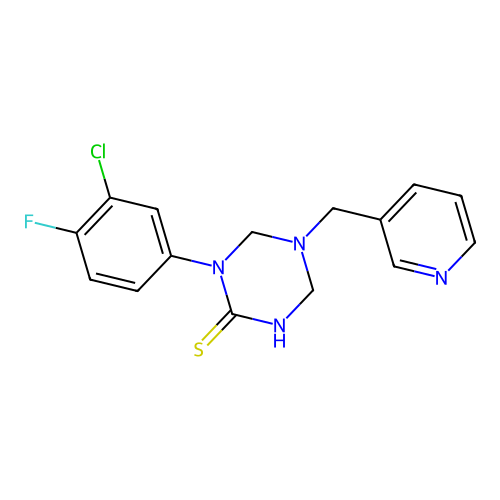 1-(3-Chloro-4-fluorophenyl)-5-(pyridin-3-ylmethyl)-1,3,5-triazinane-2-thione structure