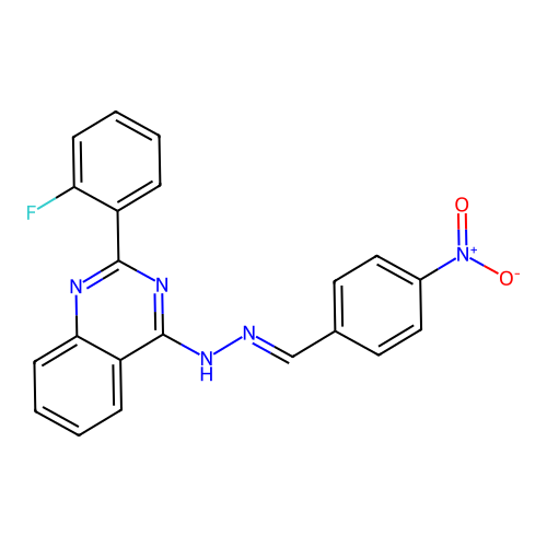2-(2-fluorophenyl)-4-[(2E)-2-(4-nitrobenzylidene)hydrazinyl]quinazoline structure