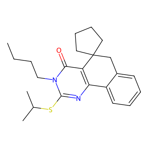3-butyl-2-(isopropylthio)-3H-spiro[benzo[h]quinazoline-5,1'-cyclopentan]-4(6H)-one structure