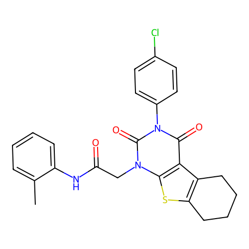 2-(3-(4-chlorophenyl)-2,4-dioxo-3,4,5,6,7,8-hexahydrobenzo[4,5]thieno[2,3-d]pyrimidin-1(2H)-yl)-N-(o-tolyl)acetamide structure