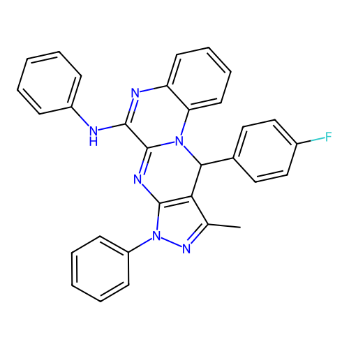 11-(4-fluorophenyl)-10-methyl-N,8-diphenyl-8,11-dihydropyrazolo[3',4':4,5]pyrimido[1,2-a]quinoxalin-6-amine structure