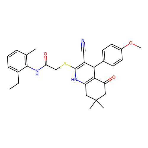 2-((3-cyano-4-(4-methoxyphenyl)-7,7-dimethyl-5-oxo-1,4,5,6,7,8-hexahydroquinolin-2-yl)thio)-N-(2-ethyl-6-methylphenyl)acetamide structure
