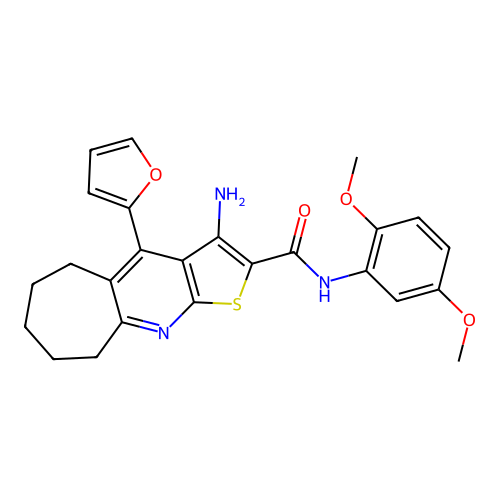 3-amino-N-(2,5-dimethoxyphenyl)-4-(furan-2-yl)-6,7,8,9-tetrahydro-5H-cyclohepta[b]thieno[3,2-e]pyridine-2-carboxamide structure