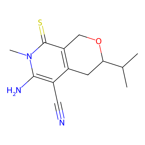 6-amino-3-isopropyl-7-methyl-8-thioxo-3,4,7,8-tetrahydro-1H-pyrano[3,4-c]pyridine-5-carbonitrile structure