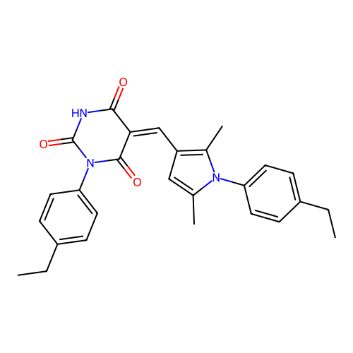 (5Z)-1-(4-ethylphenyl)-5-[[1-(4-ethylphenyl)-2,5-dimethylpyrrol-3-yl]methylidene]-1,3-diazinane-2,4,6-trione structure