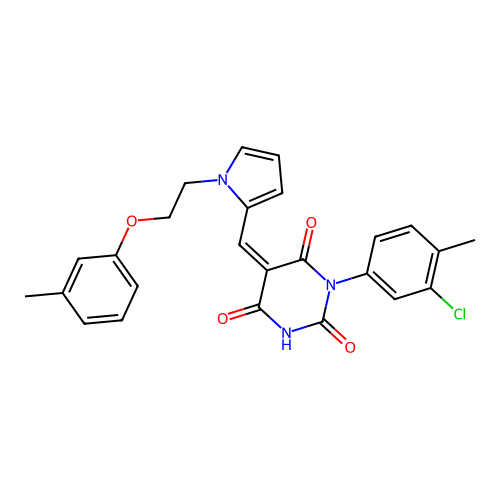 (5Z)-1-(3-chloro-4-methylphenyl)-5-[[1-[2-(3-methylphenoxy)ethyl]pyrrol-2-yl]methylidene]-1,3-diazinane-2,4,6-trione structure