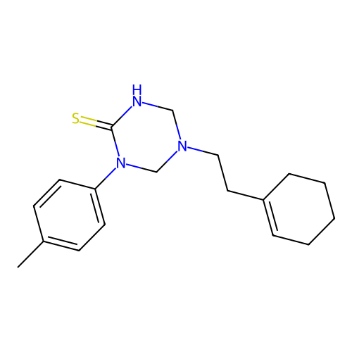 5-[2-(Cyclohexen-1-yl)ethyl]-1-(4-methylphenyl)-1,3,5-triazinane-2-thione structure