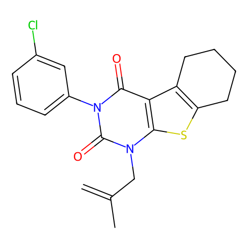 3-(3-chlorophenyl)-1-(2-methylallyl)-5,6,7,8-tetrahydrobenzo[4,5]thieno[2,3-d]pyrimidine-2,4(1H,3H)-dione structure