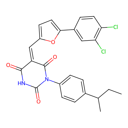 (5Z)-1-(4-butan-2-ylphenyl)-5-[[5-(3,4-dichlorophenyl)furan-2-yl]methylidene]-1,3-diazinane-2,4,6-trione structure