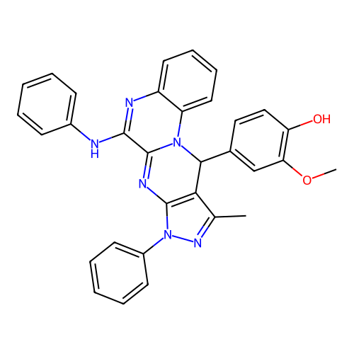 2-methoxy-4-(10-methyl-8-phenyl-6-(phenylamino)-8,11-dihydropyrazolo[3',4':4,5]pyrimido[1,2-a]quinoxalin-11-yl)phenol structure
