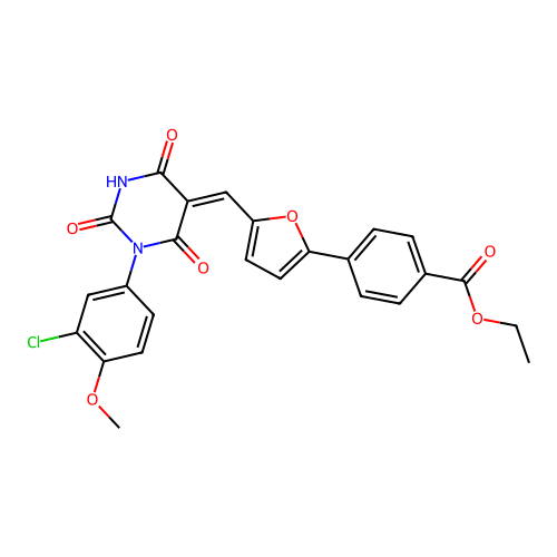 (Z)-ethyl 4-(5-((1-(3-chloro-4-methoxyphenyl)-2,4,6-trioxotetrahydropyrimidin-5(2H)-ylidene)methyl)furan-2-yl)benzoate structure