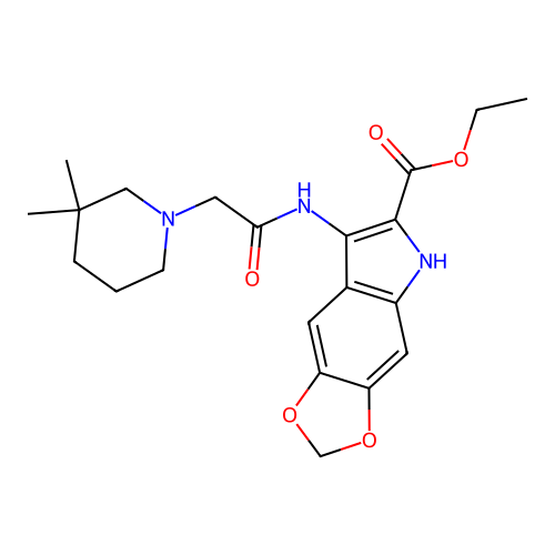 ethyl 7-(2-(3,3-dimethylpiperidin-1-yl)acetamido)-5H-[1,3]dioxolo[4,5-f]indole-6-carboxylate structure