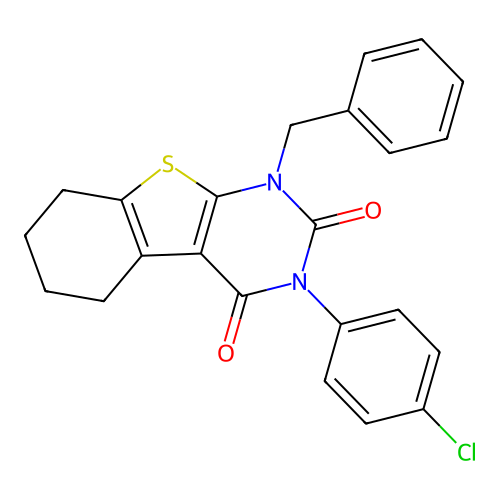1-benzyl-3-(4-chlorophenyl)-5,6,7,8-tetrahydrobenzo[4,5]thieno[2,3-d]pyrimidine-2,4(1H,3H)-dione structure