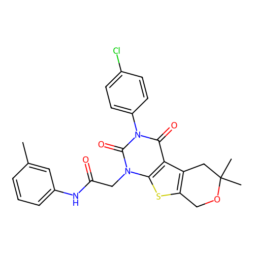 2-(3-(4-chlorophenyl)-6,6-dimethyl-2,4-dioxo-2,3,4,5,6,8-hexahydro-1H-pyrano[4',3':4,5]thieno[2,3-d]pyrimidin-1-yl)-N-(m-tolyl)acetamide structure