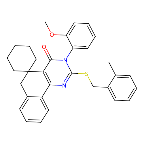 3-(2-methoxyphenyl)-2-((2-methylbenzyl)thio)-3H-spiro[benzo[h]quinazoline-5,1'-cyclohexan]-4(6H)-one structure