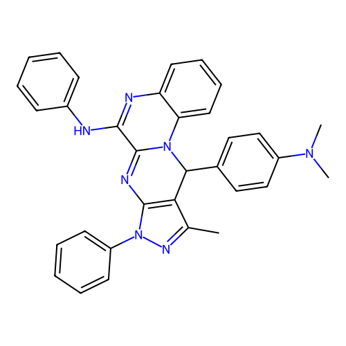 11-(4-(dimethylamino)phenyl)-10-methyl-N,8-diphenyl-8,11-dihydropyrazolo[3',4':4,5]pyrimido[1,2-a]quinoxalin-6-amine structure