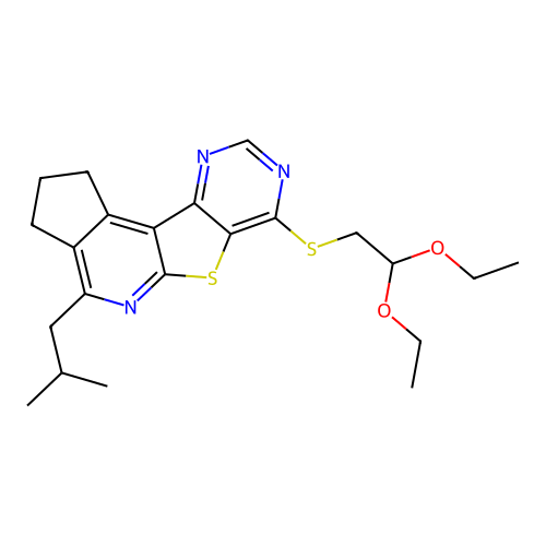 7-((2,2-diethoxyethyl)thio)-4-isobutyl-2,3-dihydro-1H-cyclopenta[4',5']pyrido[3',2':4,5]thieno[3,2-d]pyrimidine structure