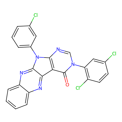 11-(3-chlorophenyl)-3-(2,5-dichlorophenyl)-3H-pyrimido[5',4':4,5]pyrrolo[2,3-b]quinoxalin-4(11H)-one structure