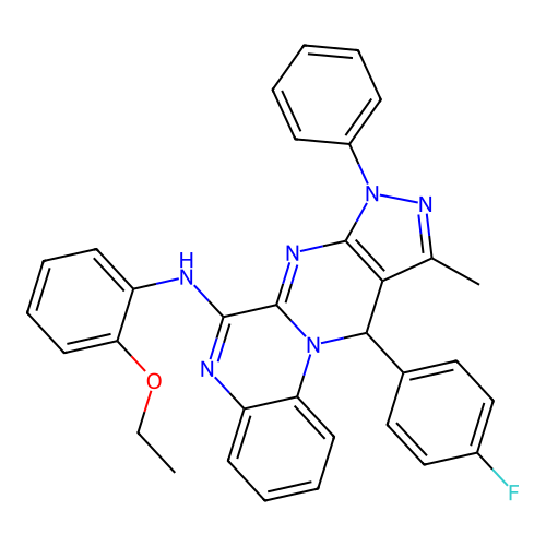 N-(2-ethoxyphenyl)-11-(4-fluorophenyl)-10-methyl-8-phenyl-8,11-dihydropyrazolo[3',4':4,5]pyrimido[1,2-a]quinoxalin-6-amine structure