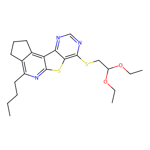 4-butyl-7-((2,2-diethoxyethyl)thio)-2,3-dihydro-1H-cyclopenta[4',5']pyrido[3',2':4,5]thieno[3,2-d]pyrimidine structure