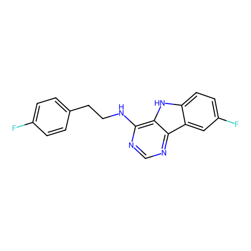 8-fluoro-N-[2-(4-fluorophenyl)ethyl]-5H-pyrimido[5,4-b]indol-4-amine structure