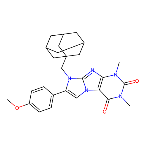 8-((3r,5r,7r)-adamantan-1-ylmethyl)-7-(4-methoxyphenyl)-1,3-dimethyl-1H-imidazo[2,1-f]purine-2,4(3H,8H)-dione structure