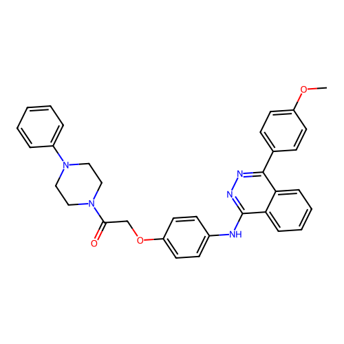 2-(4-((4-(4-methoxyphenyl)phthalazin-1-yl)amino)phenoxy)-1-(4-phenylpiperazin-1-yl)ethanone structure