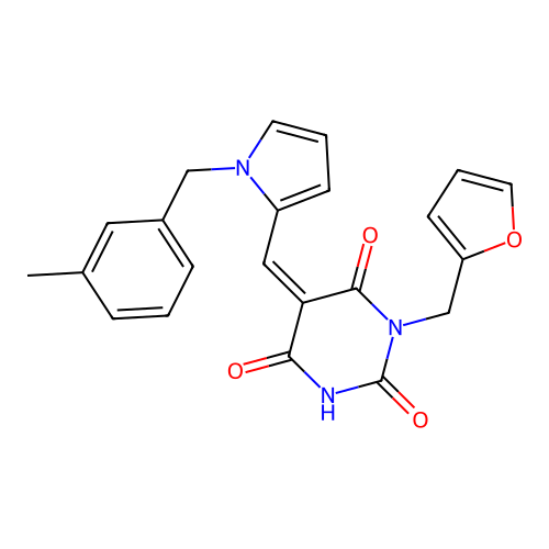(5Z)-1-(furan-2-ylmethyl)-5-[[1-[(3-methylphenyl)methyl]pyrrol-2-yl]methylidene]-1,3-diazinane-2,4,6-trione structure