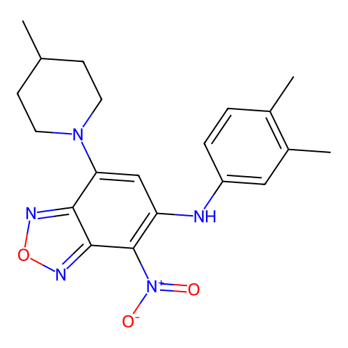 N-(3,4-dimethylphenyl)-7-(4-methylpiperidin-1-yl)-4-nitro-2,1,3-benzoxadiazol-5-amine structure